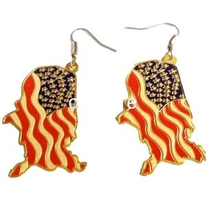 USA American US Flag Earrings Patriotic July 4th Gold Plated Brass Country Map